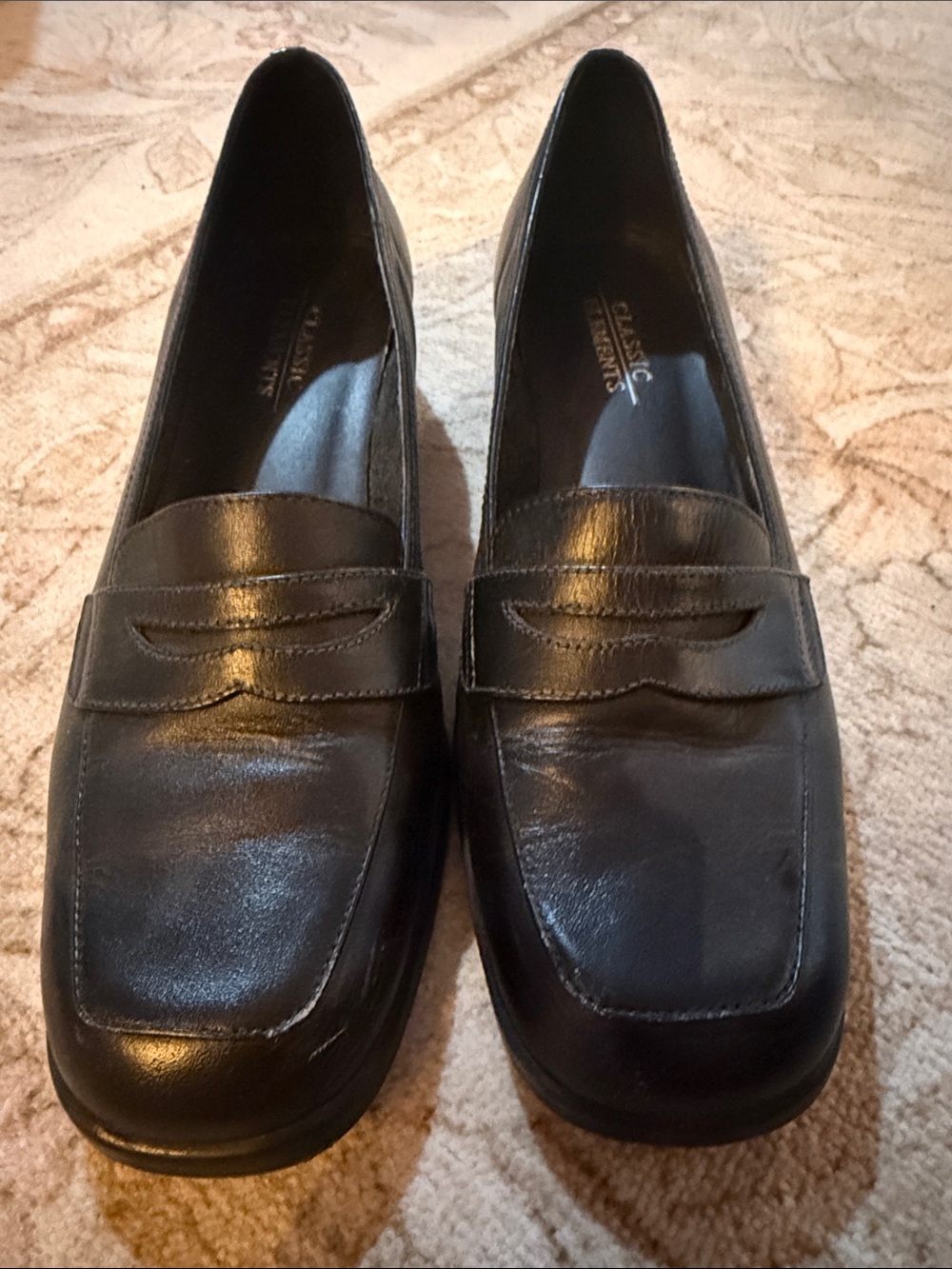 Classic Elements Black Leather Penny Loafers for Women